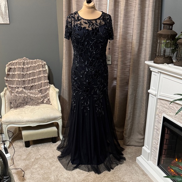 Adrianna Papell Navy Embellished Evening Gown - Picture 1 of 6